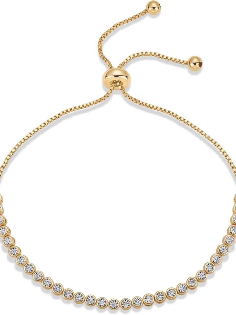Gold Tennis Bracelet CZ Adjustable Slider Bolo NWT